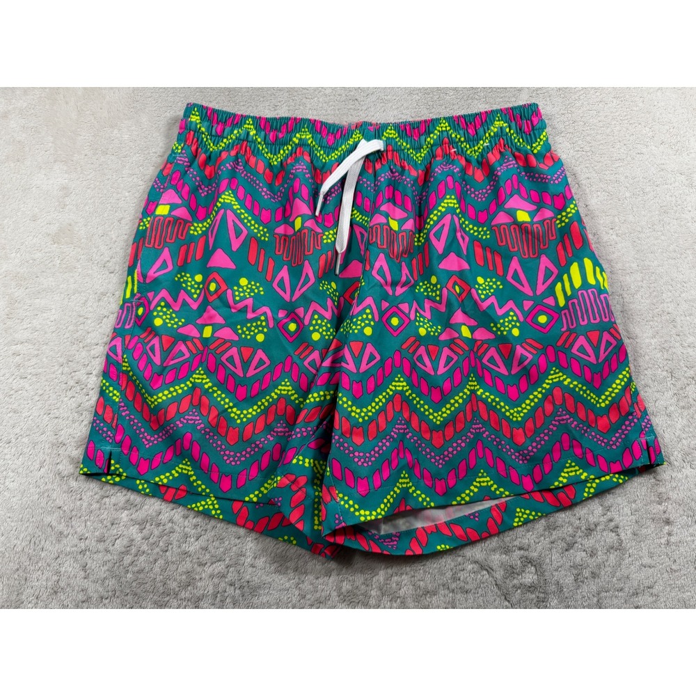Chubbies Mens‎ Swim Trunks Geometric Tribal Teal Pink Shorts Medium Meas: 28x5